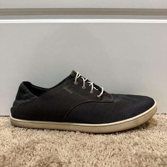 Olukai Nohea Moku Shoes Mens Size 9.5 Black Textile Lace Up Sneaker Comfort - Picture 1 of 8